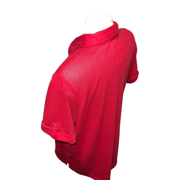 Roamans Red Mesh Button-Up Shirt Size Large Short Sleeve Lightweight Collared To - Picture 10 of 10